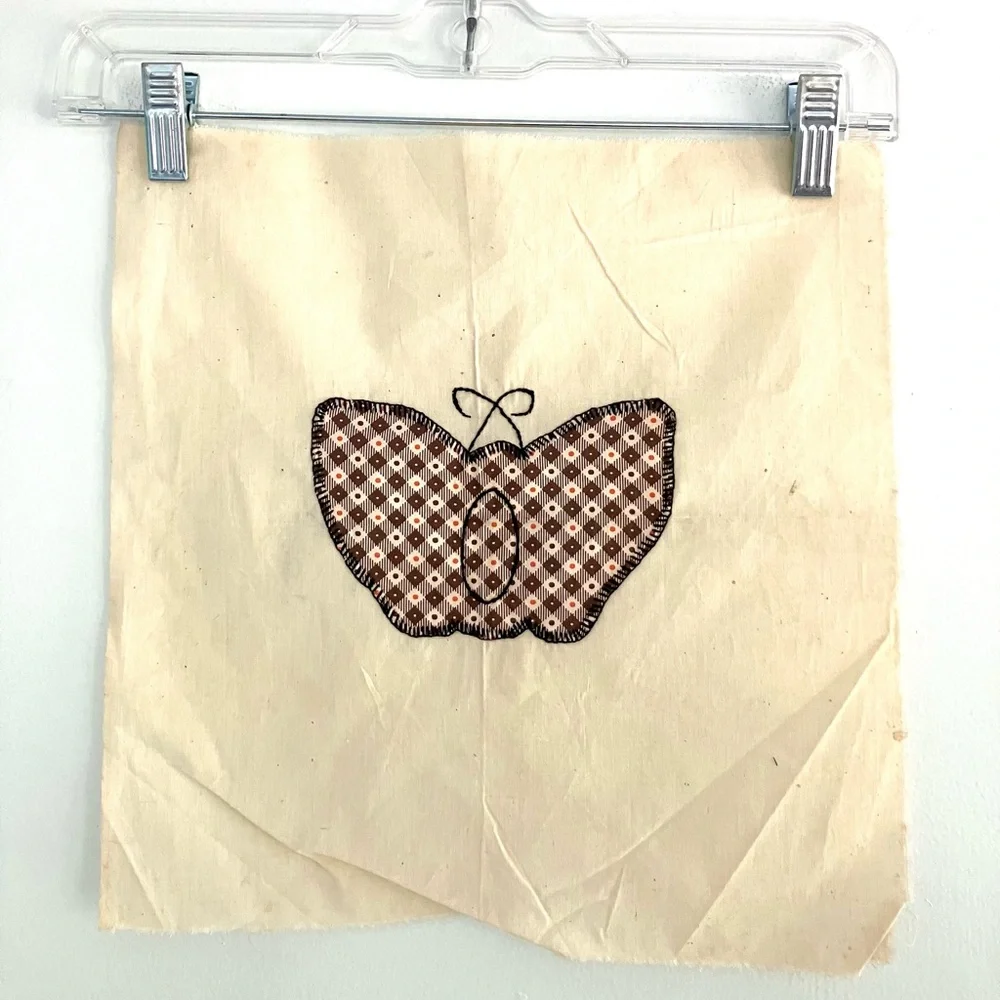 Vintage 30’s feedsack cotton butterfly embroidered quilt square